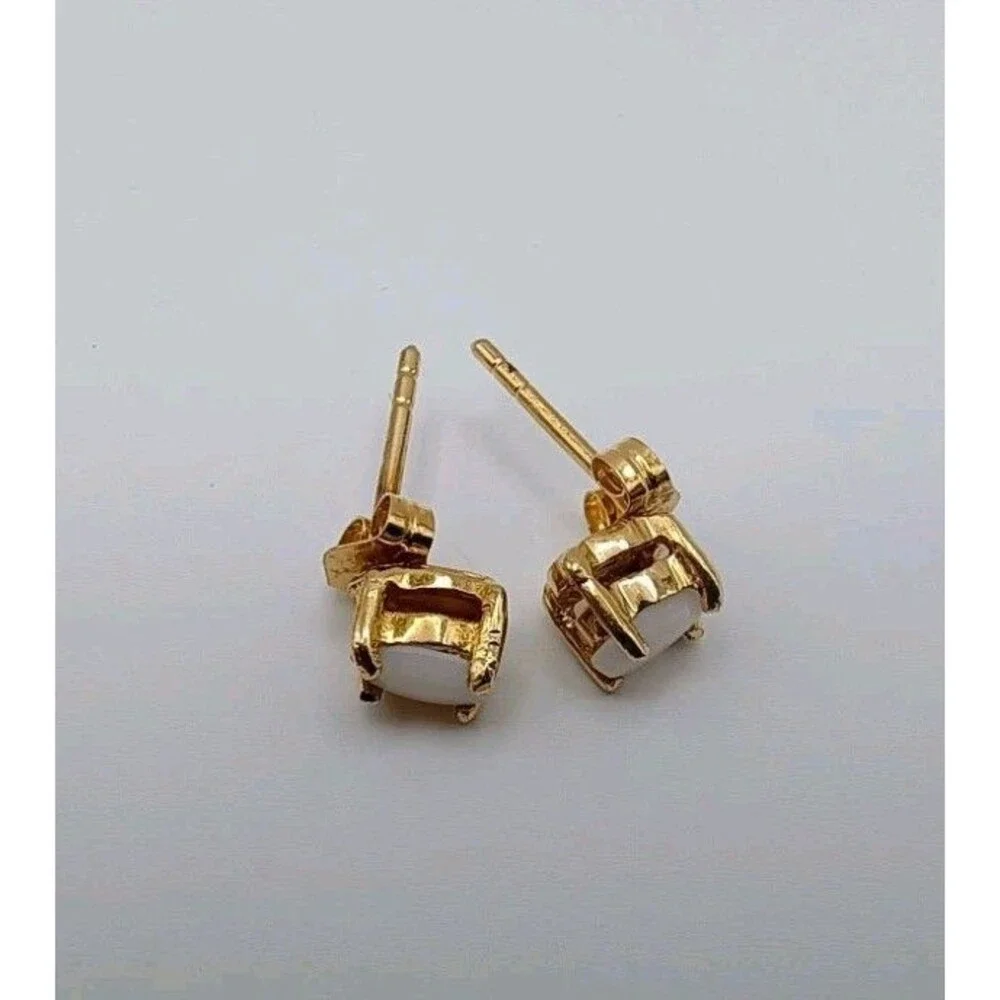 Sterling Silver Gold-Tone Stud Oval White Faux Opal Earrings - Picture 6 of 6